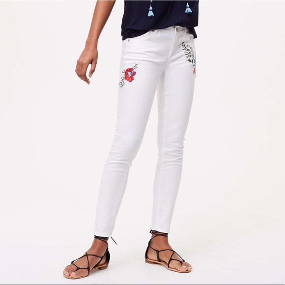 LOFT Denim - Loft - White Jeans w/ Floral Detail
